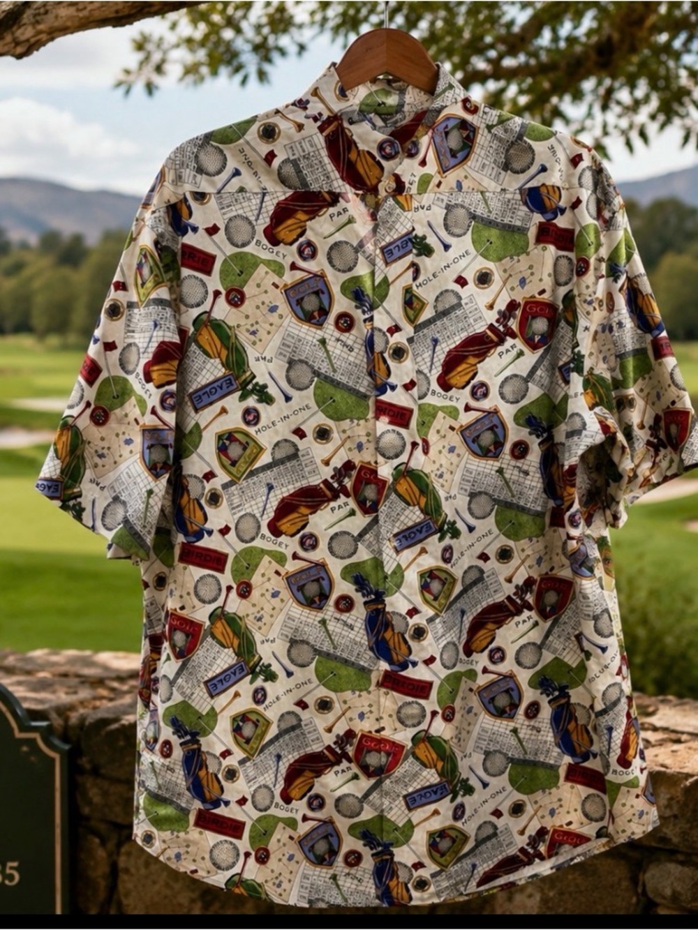 Vintage Multicolor Golf Print button down cotton shirt size L